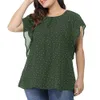 plus Size Women Blouse Top Round Neck Dot Print Ruffle Short Sleeves Thin Loose Plus Size Elegant Lady Shirts Blouse u2gV#