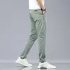 Sommerstrecker Casual Hosen Männer dünne weiche Modegeschäft elastische koreanische schlanke männliche kleiderhose grau schwarz grün 240328