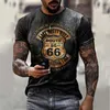 Hip Hop streetwear T-shirts pour hommes T-shirts d'été pour hommes T-shirts vintage à manches courtes Amérique Route 66 Lettre 3D Imprimé Mode O Cou T-shirts Haut Oversize Homme T-shirts Tissu