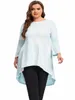 plus Size Lg Sleeve Elegant Tie Dye Tunic Lg Loose Spring Autumn Hi Low Swing Blouse Tops T Shirt Large Size Clothing Women T5mP#