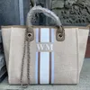 Presentförpackning personlig tygväska anpassad kedja handväska vit rand initialer strand semester duk brud presenter