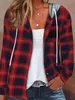 plus Size Women's Plaid Print Lg Sleeve Drawstring Hooded Butt Up Casual Blouse y2ND#