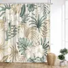 Rideaux de douche Rideau de fleurs Aquarelle Printemps Botanique Feuille verte Palm Moderne Minimaliste Imprimer Maison Salle de bain Décoration