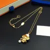 classic womens cartoon designer necklace simulated pearl enamel flower letter whistle charm pendant necklaces gold chain fine jewelry Valentines Day girl gift