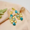 Boucles d'oreilles pendantes en cuivre pour femmes, bijoux de fête, strass bleus, cristal géométrique, longs pampilles en cuivre