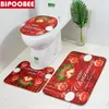 Rideaux de douche Joyeux Noël Rideau Flocon de neige Cloche rouge Décoration de salle de bain Tissu imperméable Tapis de bain Couverture de couvercle de toilette Tapis antidérapants