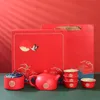 Chinese Bruiloft Rode Theewaar Set Keramische Thee Kung Fu Porselein Gaiwan Cup Creatieve Ceremonie 240325