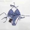 Damesbadmode ontwerper Lu02 nieuwe letter V badpak sexy hete lente bedrukte blauwe bikini NE9K