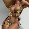 Kadın Mayo Keşfi Seksi Mayo Kadınları Altın Sequins Tassel Bikini Top Partisi Performans Mayo J240330