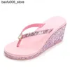Sandals European and American womens Rhinestone high heels with sequin crystal flip wearing thick soled beach sandals and slippers Q240330