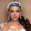 Youlapan Bridal Wedding Pearl Crystal Headwear Leaves Hair Hoop Rhup Rhineste Headbands for women fr girlヘッドピースhp603 m5ud＃