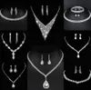 Waardevolle Lab Diamond Sieraden set Sterling Zilveren Bruiloft Ketting Oorbellen Voor Vrouwen Bruids Verlovingssieraden Cadeau 125p #