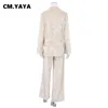 ملابس منزلية CM.Yaya Velvet Women's Sets 2 2024 Winter Winter Keep Warm Sleep Lounge Fashion Wide and Shirt Top Pajama set