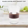 Mugs Glass Coffee Mug Walnut Cup Holder Drinking Glasses Kawaii Coffeeware Beautiful Tea Beer Mug-ABUX