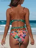 Women's Swimwear V Neck Bikinis 2024 Women High Waist Swimsuit Print Sexy Swimwear Female Bathers Bathing Swimming Swim Suit Beachwear T240330