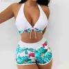 Traje de baño para mujer Bikinis con estampado tropical Mujeres Traje de baño de dos piezas Pantalones cortos para mujer Halter Trajes de baño de dos piezas Tankinis Set Summer Beach Wear Natación T240330