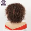 Peruki msiwigs afro średnie peruki dla kobiet Ombre Brown Kolor Włosy syntetyczne z podkreśleniami