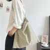 Vintage Imprimir Meninas Eco Reutilizável Shop Bags Thin Cott Feminino Xadrez Bolsa de Ombro Grande Capacidade Mulheres Tote Bolsas de Viagem a79k #