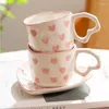 Кружки керамическая кофейная кружка набор с блюдцем милая креативная чашка с узором в виде сердца для офиса и дома 180 мл латте чай молоко