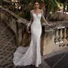 roddrsya Romantic V-Neck Appliques Mermaid Wedding Dr Elegant Lg Sleeve Tulle Bridal Gowns New Detachable Train Bride Gown Z2zQ#