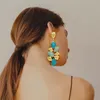 Boucles d'oreilles pendantes en cuivre pour femmes, bijoux de fête, strass bleus, cristal géométrique, longs pampilles en cuivre