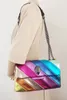 gökkuşağı dalga desen kadın çanta kartal başlık frt flep katılan renkli çapraz gövde çanta patchwork pu deri k9qw#