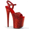 Dance Shoes Rose Red 20cm Sexy Sequin Waterproof Platform. High-heeled Pole Dancers Wear In The Summer