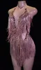 Sparkly Rhinestes Fringes Justaucorps Sexy Gland Body Costume de danse Jazz une pièce Stage Wear Dancer Performance Show Z0Ff #