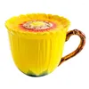 Tasses Tasse de tournesol créative tasse en céramique petit déjeuner tasse à lait avec couvercle Couple après-midi thé café ensemble bureau à domicile grande capacité