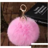 Keychains Lanyards 1st 10 cm Fake Fur Pom Bag Keychain Pompom Car Keyring Gold Color Chains Pompons Fox Rabbit Charms Key L230314 D DHA0K