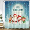 Shower Curtains Cartoon Christmas Funny Santa Clause Surfboard Beach Tropical Palm Trees Year Xmas Fabric Bathroom Decor Set