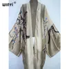 WINYI Urlaub Boho bedrucktes langes Kimono-Kleid Bikini-Wickel-Vertuschungen Damen Sommerkleidung Strandkleidung Badeanzug-Vertuschung Kimono 240315