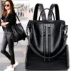 Mulheres mochila macia escola de couro preto casual multifuncional faculdade saco grande capacidade sacos de ombro viagem tote mochila p1OH #