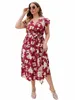 Kobiety wiosna lato Lato krótkie talia wysoka talia plus size Dr Casual Fi Fi Floral plisował linię LG DR J3MK#