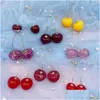 Cuelga los pendientes de la lámpara coreano lindo claro resina cereza para las mujeres color oro plateado fruta gota declaración joyería brincos entrega dhbni