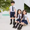 Navy School Suits For Girls Children Summer Kindergarten Primary School Uniform for Boys Vest Shirt Shorts 5 PCS Set kläder H95H#