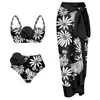 Dames Badmode 2024 3D Bloem Bikini Beugelbadpak met Rok Hoge Taille voor Dames Push Up Tweedelige Badpakken Zomer Vrouwelijke yq240330