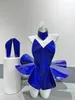 Zukunft Technologie Kostüm Reflektierende Glitter Laser Blaue Blase Mini Dr Jazz Dance Kleidung Bar Bühne Sexy Drag Queen Kostüm R1bF #