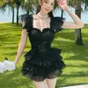 Women's Swimwear 2024 Korean Style High Quality Lace Beach Dress Women Elegant Ruffle Sleeves One Piece Wear Monokini yq240330