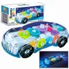 Interaktives transparentes Zahnrad-Rennwagen-Universal-Walking-Lichtmusik-Elektrospielzeugautomodell für Kinder