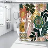 Duschgardiner Bohemiska gardin Floral Plants toalett täcker icke-halkiga mattor och badmatta grönt bladbadrum med krokar heminredning