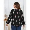 women's Plus Size Blouses Feather Print Tops Cut Out V Neck T-Shirts Blouses Round Neck Tee Black Lg Sleeves Spring Clothing R5CH#