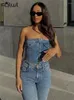 Serbatoi da donna WLWXR Estate Streetwear monopetto senza spalline Crop Top per le donne 2024 Cowboy Corsetto multi-tasca Denim Tube