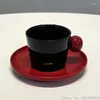 Tasses en céramique tasse ménage bureau Restaurant fournitures tasse et assiette ensemble poignée sphérique café Vintage 200ML