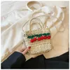 Shoulder Bags New Summer Fashion Cherry Straw Bag Bohemian Woven Shoulder Bag Cute Basket Flower Ten Font Messenger Bag H240330