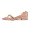 Casual Shoes Women Flat 2cm Pink Ivory Heeled Pointed Pearls Buckle Strap Patent Leather Temperament Elegant Versatile Daily Lady