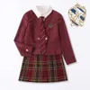 christmas Bear School Uniform Knit Sweater Embroidery Jk Japanese Style Sailor Suit Plaid Pleated Skirt Anime COS Costume Women p1Tr#