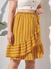 Eleganckie letnie wykończenie letnia wykończenie midi spódnica Midi Proasal Pomarańczowa Elastyczna Talia Spódnica Duża rozmiar dla kobiet odzież 5xl 6xl 42nh#