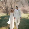 Męskie garnitury Linen Beach Wedding Tuxedo Slim Fit Suit na Summer 2 sztuki Formalny strój pana młodego Męska kurtka modowa z spodniami 2024