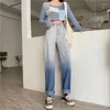 Jean femme dégradé femme Denim pantalon bleu taille haute S jambe droite avec poches pantalon vente en gros bureau élégant A Z R